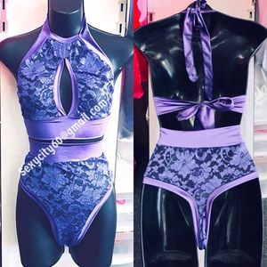 Sexy Purple Lace High Waist Bikini Set. Dancewear